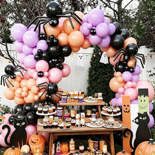 Halloween Balloon Arch Kit - Pink, Black, Purple, Peach Party Decorations