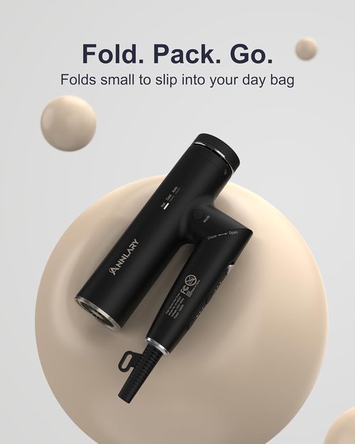 Annlary Hair Dryer - Ionic Blow Dryer with Diffuser for Curly Hair | Low Noise & Travel-Friendly Design