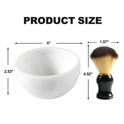 Koville White Marble Shaving Soap Bowl Handmade from Natural Marble, Heat Retaining Stone Provides a Luxurious Hot Shave Experience, Shaving Bowl Gift for Men with 2 Pack Shaving Brush