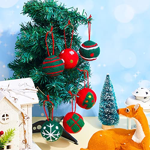 Christmas Felt Ornaments Balls - 18 Pcs Retro Felt Pom Poms for Holiday Decor - Green, Red, White, 2 Inch