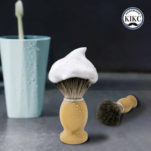 KIKC Hand Crafted Pure Badger Shaving Brush for Wet Shave, Comfortable Bamboo Handle, Soft Bristle, Best Gift for Bearded Man
