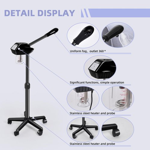 Retain time Facial Steamer, Face Steamer on on Wheels with More Steam, Adjustable Height for Face Steamer Suitable for Personal Home and Professional Personal Care Places，Moisturizing and Hydrating.