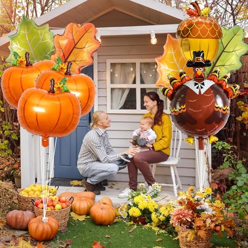 Fall Foil Balloon Decorations Set - Pumpkin Turkey Acorn Maple Leaf 3