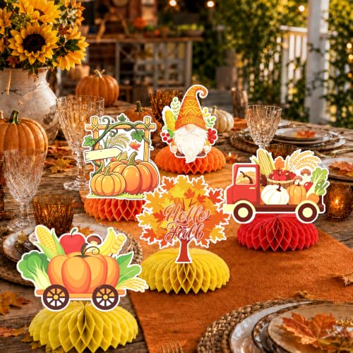 Fall Honeycomb Centerpieces Table Decorations - Yellow-Fall 9 Pcs Autumn Thanksgiving Party Supplies