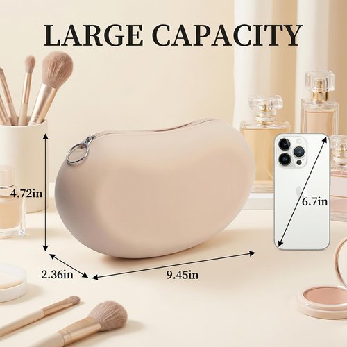 Silicone Makeup Bag for Travel, Zipper Makeup Tools Bag, Large Makeup Brush Holder, Waterpoof Toiletry Bag, Large Capacity Cosmetic Bags, Gifts for Girls Girlfriend Wife Birthday Gift (Khaki)