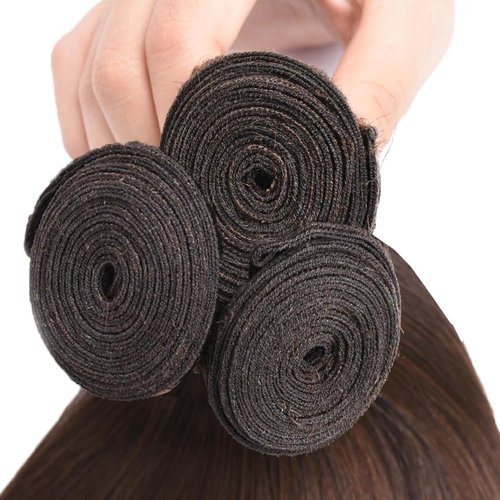 Color 4 Straight Bundles Human Hair Dark Brown Bundles Double Weft Brazilian Virgin Chocolate Brown Straight Remy Hair Extensions Silky and Soft for Black Women (12 12 12 inch 3 Bundles)