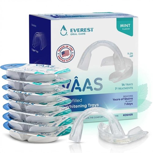 Everest VAAS Prefilled Teeth Whitening Trays, 7-Day at-Home Teeth Whitening Kit with 11.2% Hydrogen Peroxide, 14 Disposable Mint-Filled Trays