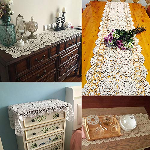Cotton Handmade Crochet Lace Table Runner - Olive Green, 14x36 Inch