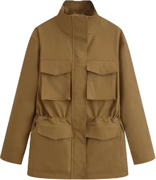 FindThy Women's Utility Jacket - Casual Stand Collar with Drawstring Waist & Multi Pockets | Versatile Outerwear