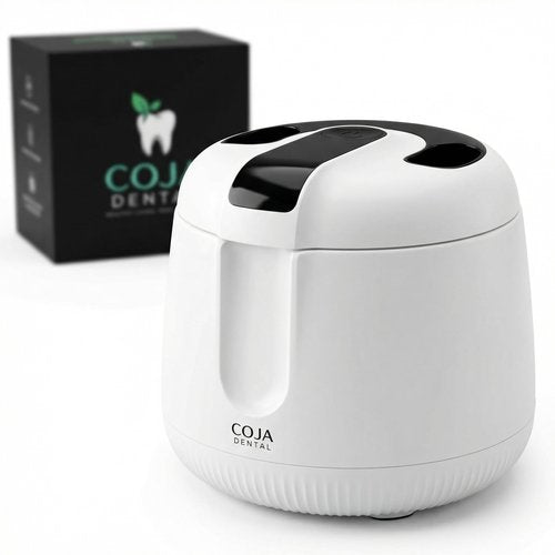 COJA Dental Cleansing Pod PRO + UV - 48kHz Ultrasonic Retainer Cleaner, Dual Accessory UV Ports, 200mL, USB-C Rechargeable for Aligners, Dentures, Night Guards, Mouthguards (Arctic White)