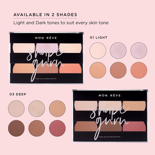 Mon Rêve 3-in-1 Contour Palette - Vegan Mineral Makeup for Highlighting, Blushing & Contouring | Parabens-Free, Light & Dark Shades (01 Light)