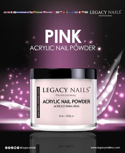 Legacy Nails Pink Acrylic Powder - High-Quality, Fast-Drying Formula for Nail Extensions | 30g / 1oz.