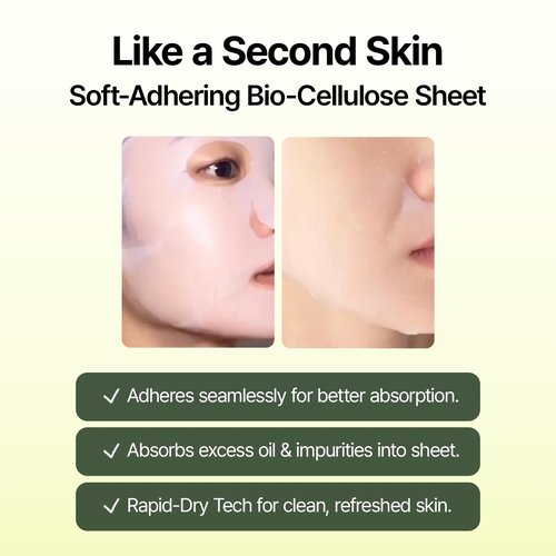 ClearDea Green Tangerine Pore Tok-Tok Sheet Mask (3-in-1 Bio-Cellulose Gel) (Eosidin Care) – Pore Care, Sebum Control, Collagen Peel Off Facial Skincare for Deep Cleansing & Smooth Skin, 4 Sheets