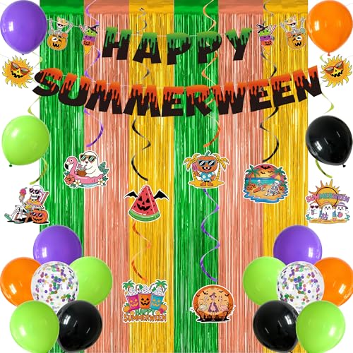 Summerween Party Decorations Bundle with Banner, Foil Curtains & Balloons