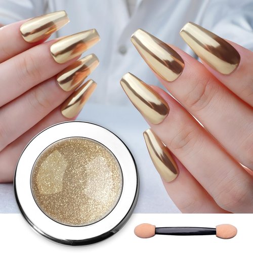 Pretty Diva Chrome Nail Powder - Champagne Gold Mirror Effect Nail Chrome Powders, Highlight Metallic Chrome Powder for Nail Art Pigment Chrome Powder for Nails (Champagne, 1g)