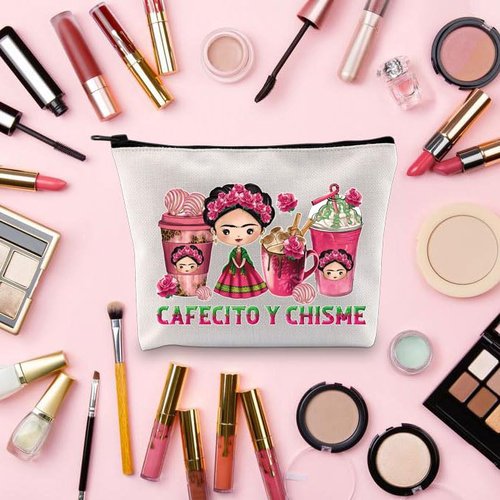 TOBGBE Funny Cafecito Y Chisme Mexican Coffee Cups Makeup Bag Mexican Concha Pun Gift Mexican Themed Bag Mexican Women Gift (Cafecito Bag)