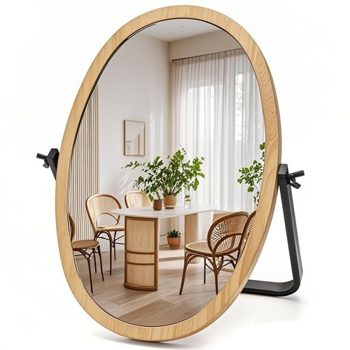 Vanity Makeup Table Mirror - Desk Mirrors 360 Adjustable Rotation,Wood Framed Small Standing Mirror for Bedroom,Tabletop,Office,Antique,Dresser,Countertop 11.8'' x 7.8''