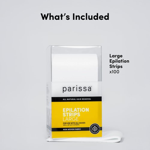 Parissa Epilation Strips (Large) | Non-Woven Waxing Strips, Soft & Durable for All-Over Hair Removal, 100% Biodegradable & Reusable with Wax, Professional-Quality for At-Home Waxing | 100 count