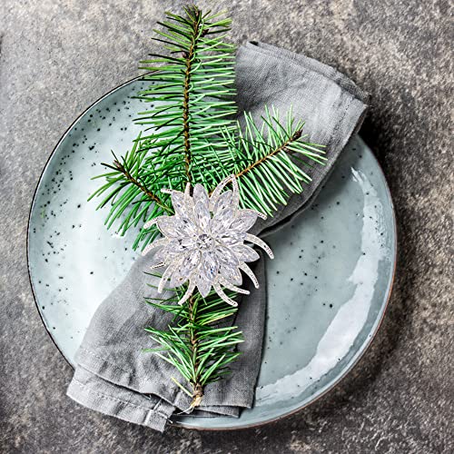 Flower Lotus Napkin Rings Set of 12 - Silver Elegant Rhinestone Decor for Weddings & Holidays