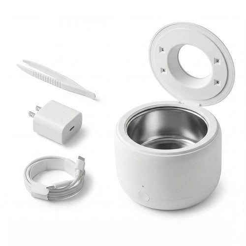 LUMYSPACE Ultrasonic Retainer Dental Cleaner Machine for Night Guards, Mouth Guards, Dentures, Jewelry, Aligner, Braces, Toothbrush with 2 Digital Timer Modes, 200ML, White