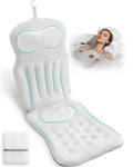 Full Body Bath Pillow for Bathtub, 5D Thick Tub Pillow for Bathtub with 192 Non-Slip Suction Cups, Laundry Bag & Hook, Bathtub Pillow for Head, Neck & Back Support (White, 51"*15")