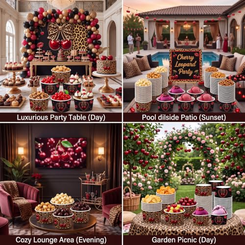 Cherry Leopard Print Paper Cups 9oz - 50 Pack Party Snack Bowls, Variation of THIS listing