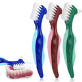 WY LIGHTING LEVEL 3 Pcs Hard Denture Brush, 3 Colors Premium Hygiene Denture Cleaning Brush for Denture Care, Double Sided Toothbrush with Multi-Layered Bristles & Rubber Anti-Slip Handle