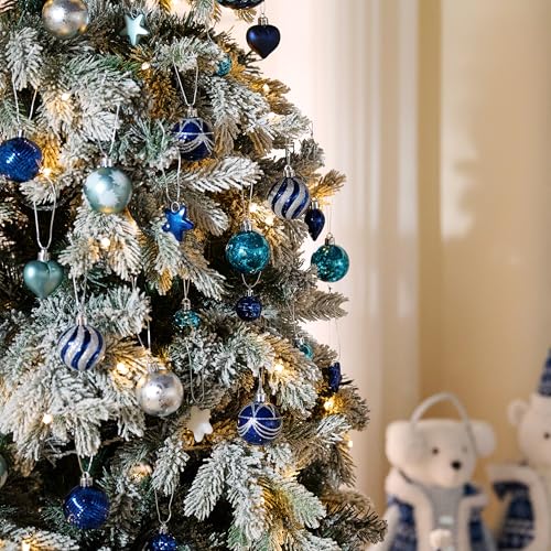 Christmas Heart Shaped Ball Ornament Set - Blue Silver - 28pcs