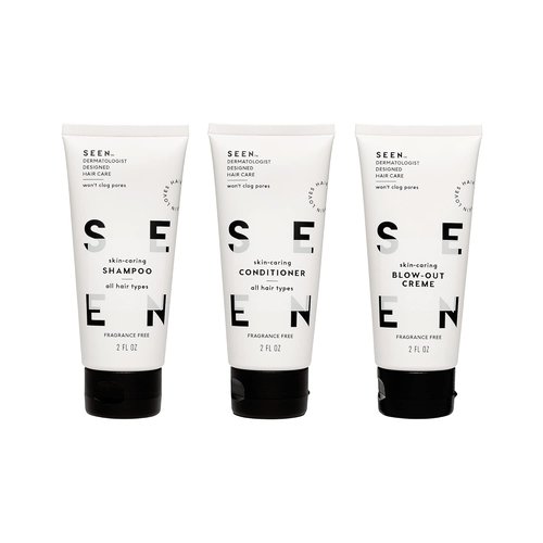 SEEN Travel Trio | Fragrance-Free Hair Care Set - Non-Comedogenic Shampoo, Conditioner & Cream - Reduces Frizz & Protects Heat