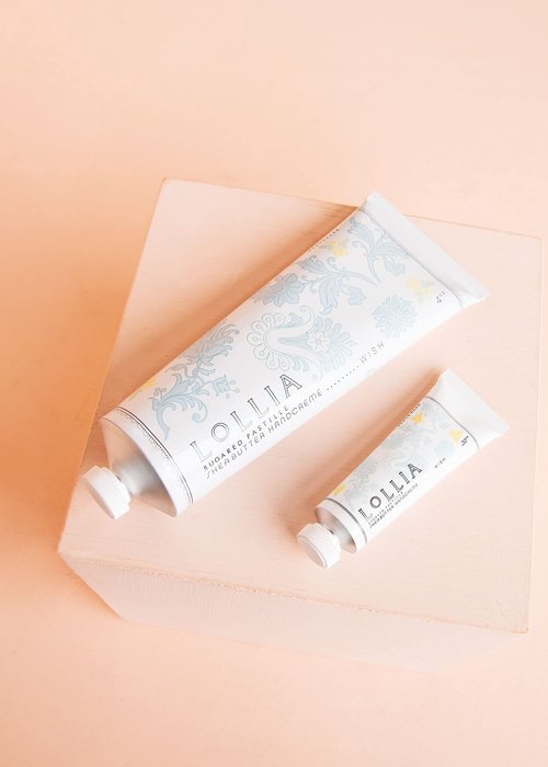 LOLLIA Wish No. 22 Handcreme Bundle, .33 oz. & 4 oz. – Sugared Pastille – Scented Hand Cream for Women, Moisturizing Hand Lotion for Dry Hands, Shea Butter & Cocoa Butter, Quick Absorbing Lotion