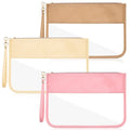 Sanwuta 3 Pcs Clear Zipper Snack Bag Pouches for Travel Women, Flat Nylon Waterproof PVC Makeup Snack Bags Set DIY Chenille Letter Organizer Portable Storage Beach Stuff Toiletry (Pink, Beige, Brown)