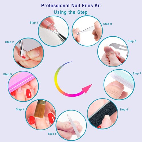 Pingispower Nail Files and Buffers, 20PCS Professional Nail File & Nail Polishing Buffer Block for Natural Nails, 100/180 & 600/3000 Grit Reusable Manicure Kit for Women, Travel Home and Salon