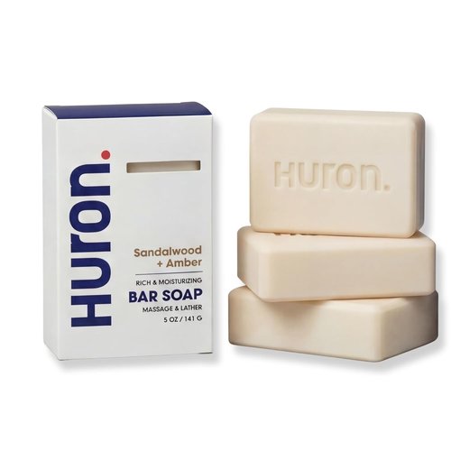 Huron Bar Soap - Hydrating Cleansing Bars with Sandalwood & Amber Scent | Moisturizing 5 oz (Pack of 3)