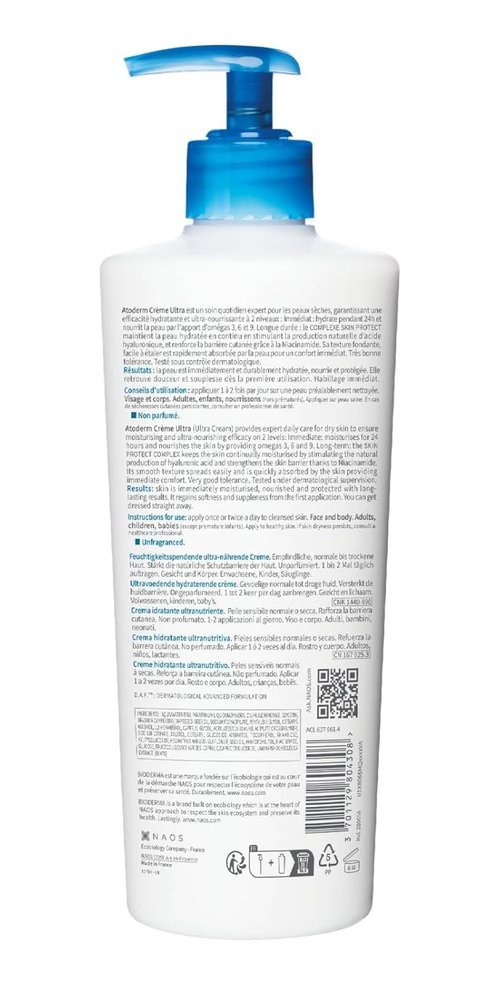 Bioderma Atoderm Ultra Cream Duo Pack - Hydrating Body Moisturizer for Sensitive Skin | 2x16.9 Fl Oz
