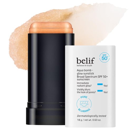 Belif Aqua Bomb Sunscreen Stick SPF 50+ | Lightweight Korean Face Sunstick with Niacinamide & Hyaluronic Acid, 0.63 oz