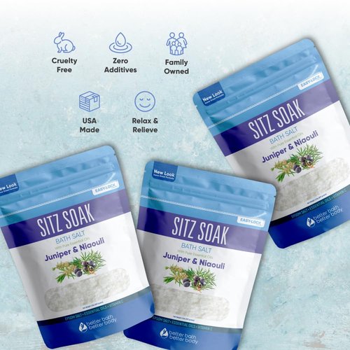 Sitz Bath Salt (3 Pack Soaks Bundle) Hemorrhoid Soothing Sitz Soak USP Grade Epsom Salt 3 Pouches 6 Lbs Total with Pure Essential Oils in BPA Free Pouch with Easy Press Seal Made in USA