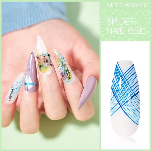 MEET ACROSS 12 Colors Spider Gel for Nail Art With Liner Brush, Soak off UV LED Elastic Drawing Gel, Nail Art Design Paint