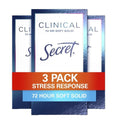 Secret Clinical Strength Antiperspirant Deodorant for Women, Stress Response, 3X Stress & 72hr Sweat & Odor Protection, PH Balancing Minerals, Soft Solid, 1.6 oz (Pack of 3)