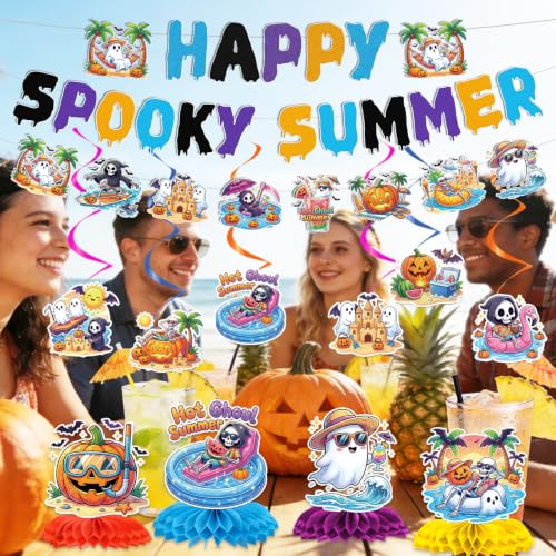 Summer Halloween Party Decorations Set - Ghosts, Pumpkins & Tropical Banners