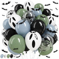 Halloween Latex Balloons Set - Black Blue Green Ghost Bat Prints, 35 Pack with Bat Stickers
