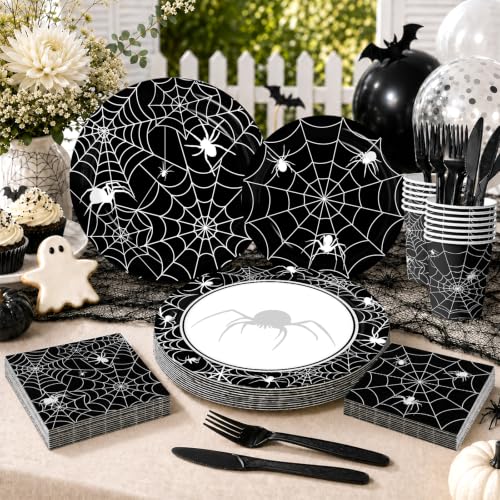 Halloween Spider Web Tableware Set - Black & White Spider Theme Party Decoration - Variation of Spider Web Halloween
