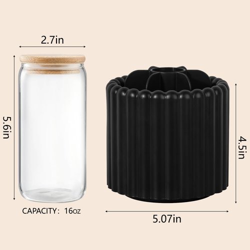 Anyoifax 360 Rotating Makeup Brush Holder 7 Slots Make Up Brush Organizer Removable Spinning Cosmetic Brushes Storage Pen Holder for Vanity, Dresser, Desk, Black