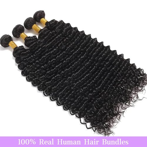 Deep Wave Human Hair Bundles 24 Inch Deep Wave Bundles 100% Unprocessed Brazilian Virgin Hair 1 Bundle Curly Bundles Hair Extensions Real Human Hair Wavy Quick Weave Bundle Natural Black