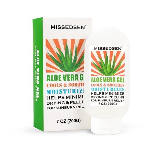 MISSEDSEN Pure & Organic Aloe Vera Gel for Sunburn Relief, After Sun Lotion for Face & Body Skin Care, Daily Facial Moisturizer & Acne Spot Treatment 7 OZ