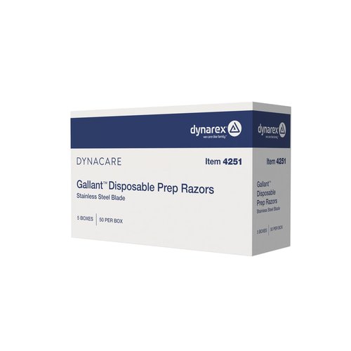 Dynarex Gallant Disposable Prep Razors, Used before ECG and other Procedures, Disposable Razors with Open Design, Ergonomic Surgical Prep Razors, 1 Box of 50 Razors