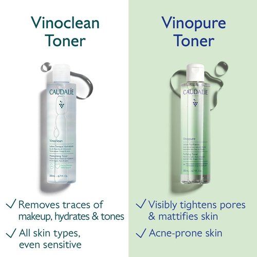 Caudalie Vinopure Toner - Salicylic Acid Pore Minimizing & Exfoliating with Organic Rose Water