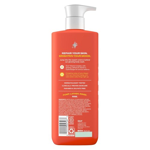OLLY Bright Body Wash - Nourishing Ginseng & Caffeine Cleanser for Deep Hydration | Citrus Currant, 17 oz