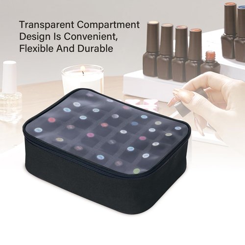 UOZL Small Clear Nail Polish Organizer Holds 30 bottles(15ml-0.5fl.oz) Nail Polish Case Multifunctional Nail Polish Bag organizer, Cosmetic Travel Makeup Cases for Women Black