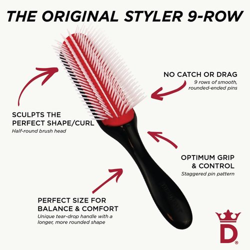 Denman Styler 5 Row Hair Brush - Professional Styling Tool for Smooth, Tangle-Free Hair