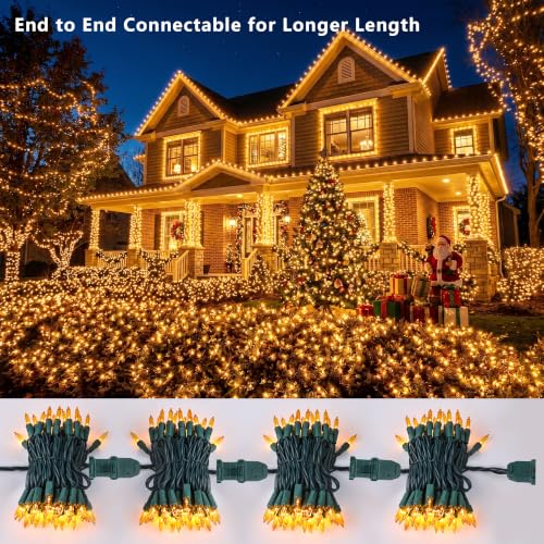 Gold Incandescent Christmas String Lights - 100 Count Outdoor Holiday Decor - Green Wire Variation
